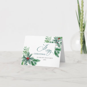 Festive Holly Berry Branch Christmas Corporate Holiday Card