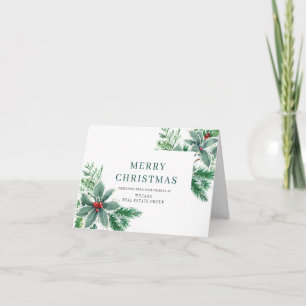 Festive Holly Berry Branch Christmas Corporate Holiday Card