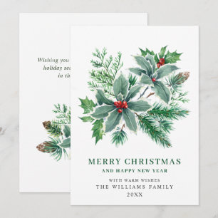 Festive Holly Berry Branch Christmas Greeting Holiday Card