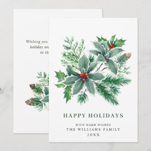 Festive Holly Berry Branch Christmas Greeting Holiday Card