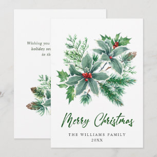 Festive Holly Berry Branch Christmas Greeting Holiday Card