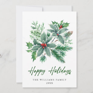 Festive Holly Berry Branch Christmas Greeting Holiday Card