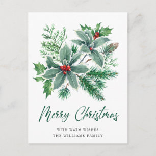 Festive Holly Berry Christmas Greeting Holiday Postcard