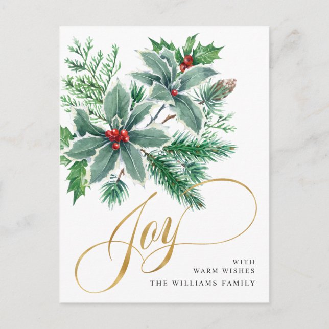 Festive Holly Berry Christmas Greeting Holiday Postcard (Front)
