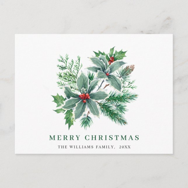 Festive Holly Berry Christmas Greeting Holiday Postcard (Front)