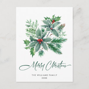 Festive Holly Berry Christmas Greeting Holiday Postcard