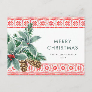 Festive Holly Berry Christmas Greeting Holiday Postcard