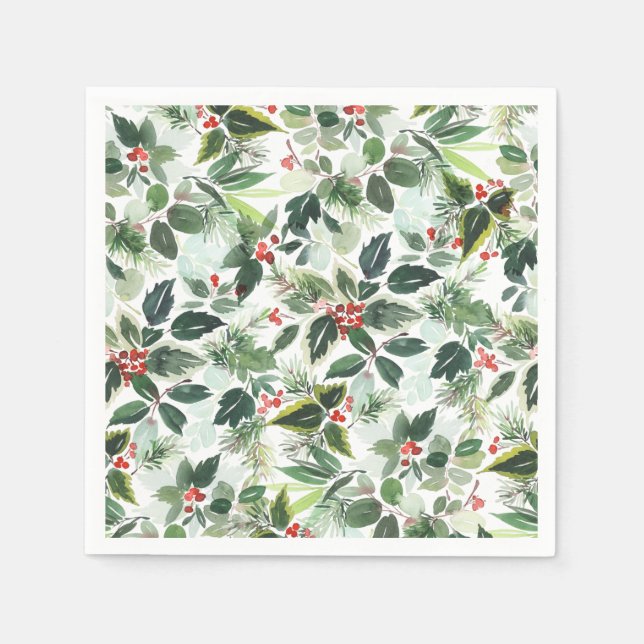 Festive Holly Berry Christmas Holiday Party Napkin (Front)