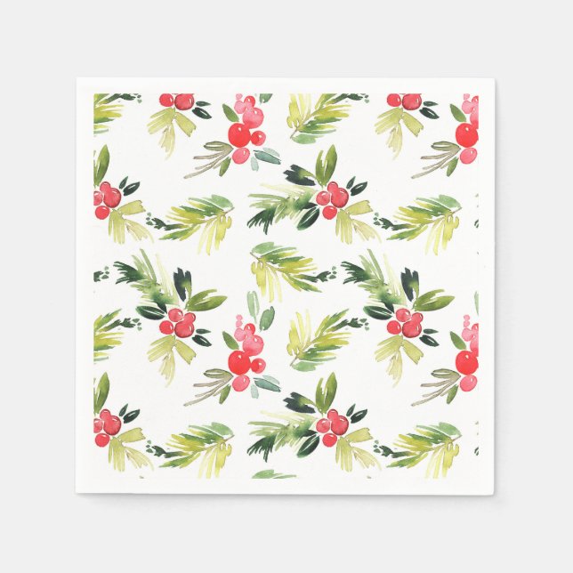 Festive Holly Berry Christmas Holiday Party Napkin (Front)