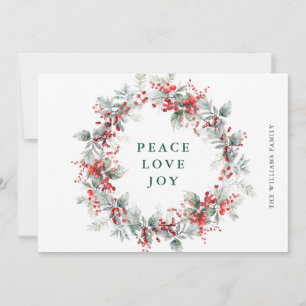 Festive Holly Berry Christmas Wreath Holiday Card
