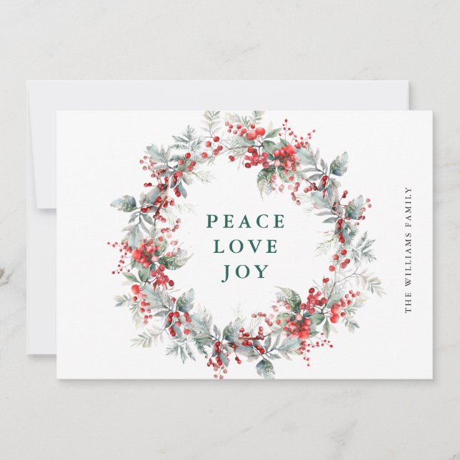 Festive  Holly Berry Christmas Wreath Holiday Card (Front)