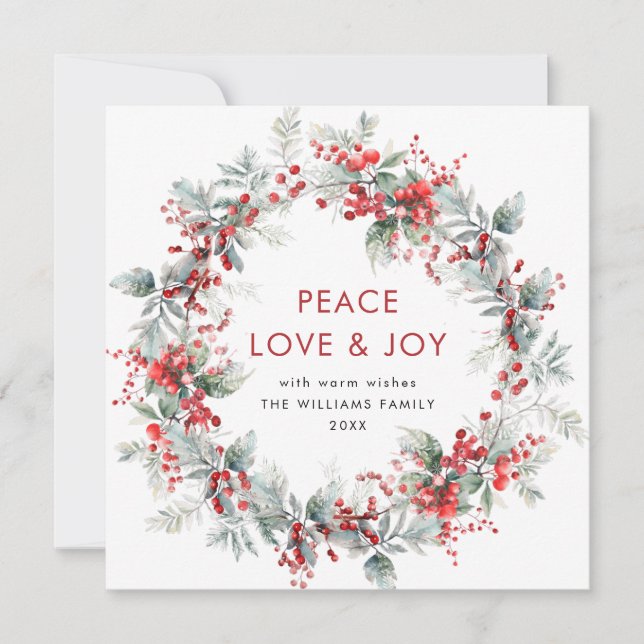 Festive  Holly Berry Christmas Wreath Modern Holiday Card (Front)