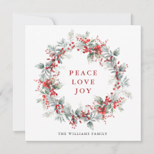 Festive Holly Berry Christmas Wreath Modern Holiday Card
