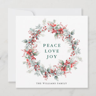 Festive Holly Berry Christmas Wreath Modern Holiday Card