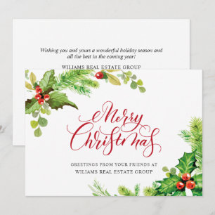 Festive Holly Berry Corporate Christmas Greeting Holiday Card