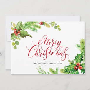 Festive Holly Berry Mistletoe Christmas Greeting Holiday Card