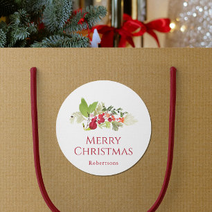 Festive Holly Berry Watercolor  Classic Round Sticker