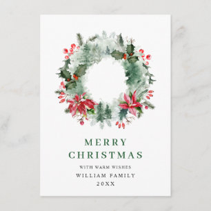 Festive Holly Berry Wreath Christmas Greeting Holiday Card