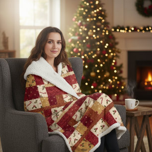 Festive Holly, Candy Cane & Cable Knit Design Sherpa Blanket