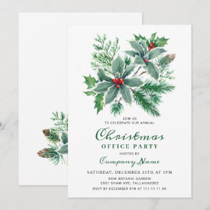 Festive Holly Christmas Corporate Holiday Party Invitation