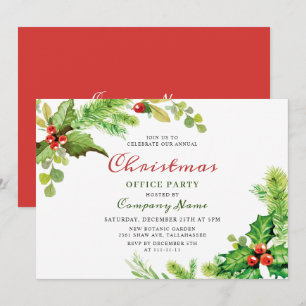 Festive Holly Christmas Corporate Holiday Party Invitation
