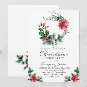 Festive Holly Christmas Corporate Holiday Party Invitation