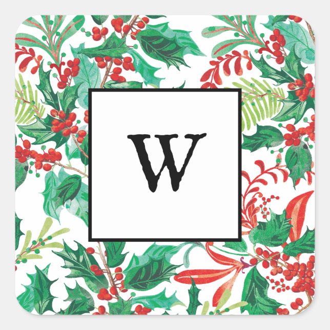 Festive Holly Christmas Monogram Sticker (Devant)
