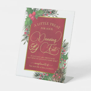 Festive Holly Dancing Feet Flip Flops Wedding Pedestal Sign