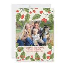 Festive Holly Happy Holidays Photo Card
