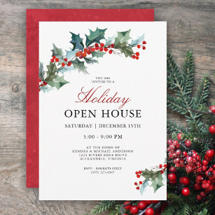 Festive Holly Holiday Open House Invitation