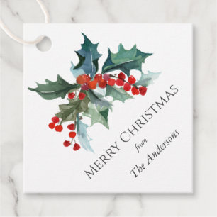 Festive Holly Merry Christmas with Name Favour Tags