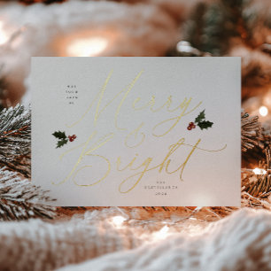 Festive Holly Merry et Bright Foil Carte de vacanc