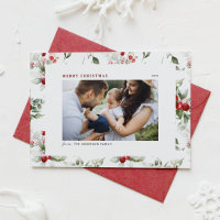 Festive Holly Pattern Merry Christmas Photo