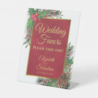 Festive Holly & Pine Christmas Wedding Favors Sign