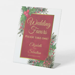 Festive Holly & Pine Christmas Wedding Favors Sign