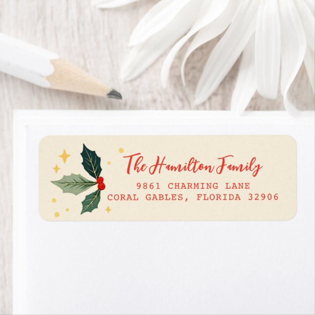 Festive Holly Return Address Label (Insitu)