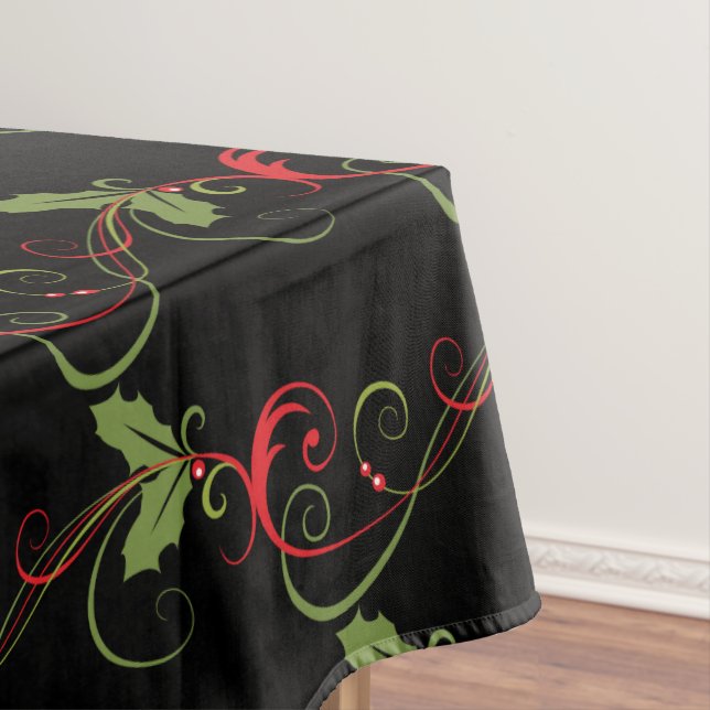 Festive Holly & Swirls Tablecloth (In Situ)