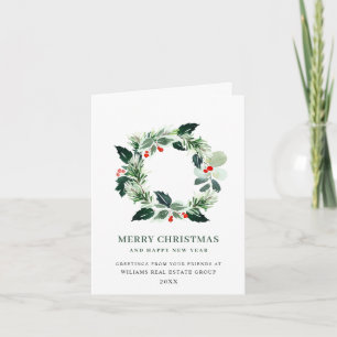 Festive Holly Wreath Christmas Corporate Greeting Holiday Card