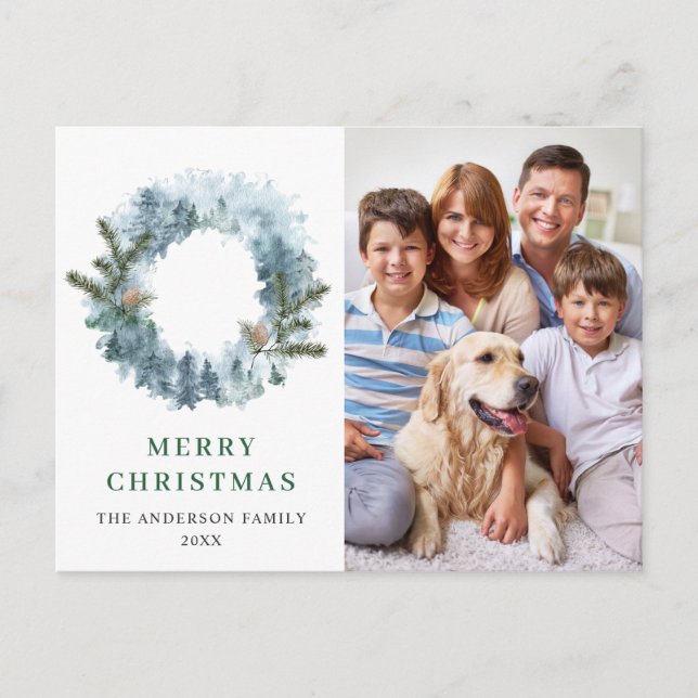 Festive Holly Wreath Merry Christmas Holiday PHOTO Postcard (Front)