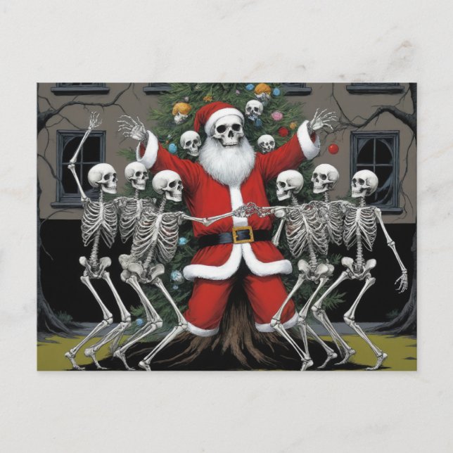 Festive Horror Santa and the Dancing Skeletons Postcard (Front)