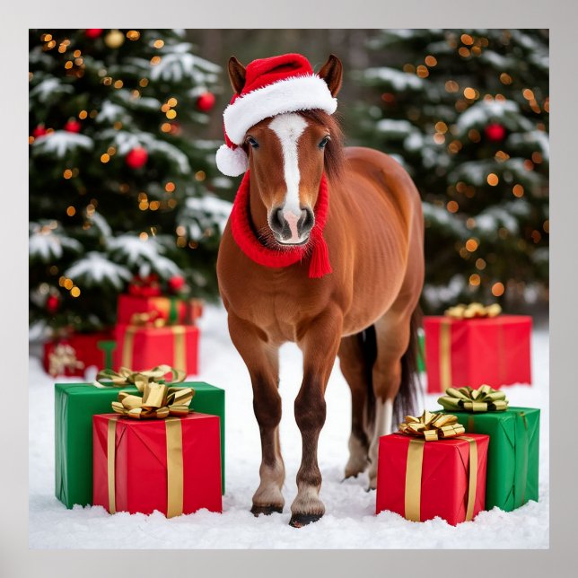 Festive Horse in Santa Hat Poster (Front)