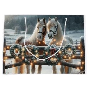 Festive Horses and Christmas Lights Large Gift Bag