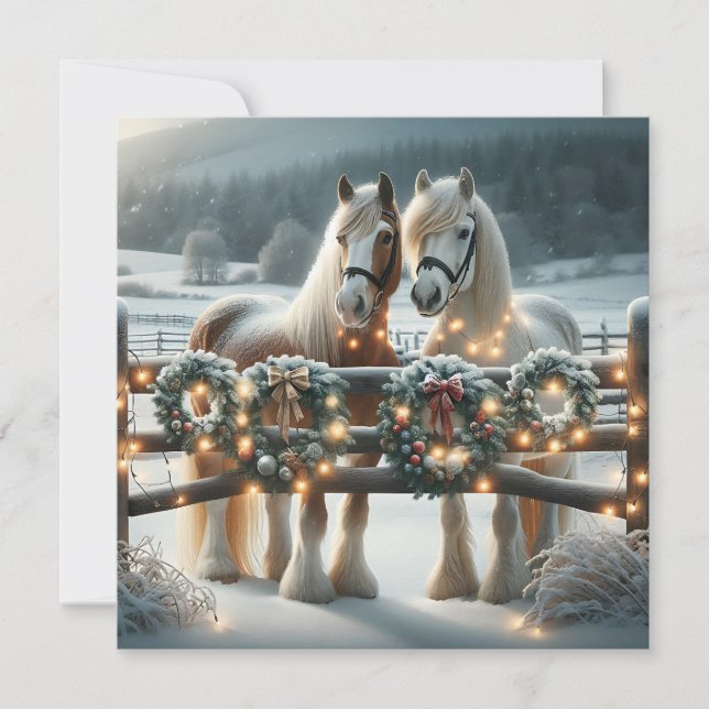 Festive Horses and Christmas Lights Personalized Card (Front)