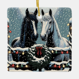 Festive Horses   Merry Christmas Ceramic Ornament