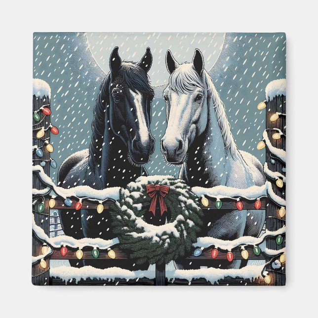 Festive Horses | Merry Christmas Magnet (Front)
