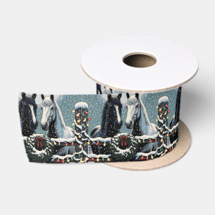 Festive Horses   Merry Christmas Satin Ribbon