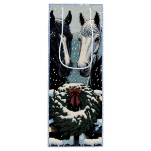 Festive Horses Merry Christmas Wine Gift Bag