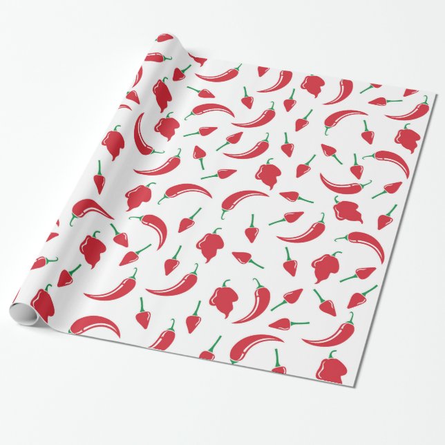 Festive Hot Chili Pepper Wrapping Paper (Unrolled)