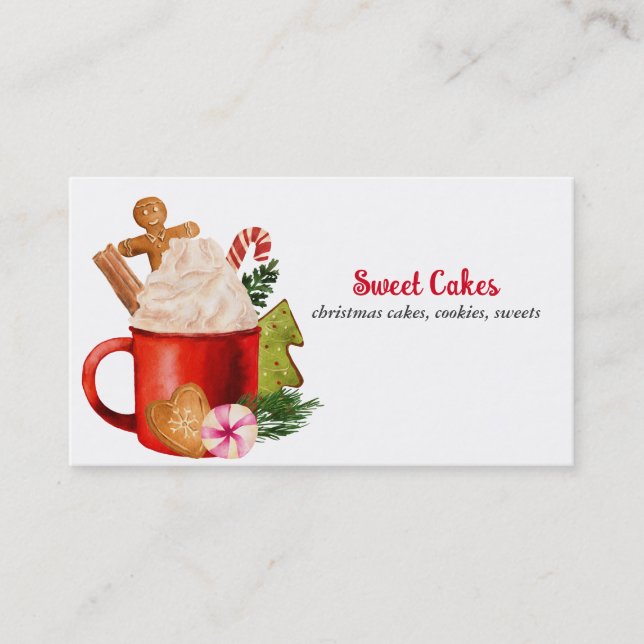 Festive Hot Cocoa Cookie Candy Christmas Bakery  Business Card (Front)