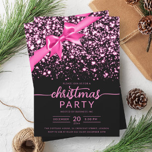 Festive Hot Pink Winter Shiny Star Company Xmas  Invitation